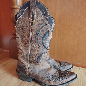 JB Dillon Buttercup Reserve Leather Embossed Cross Boots Western Cowboy Size 6 B